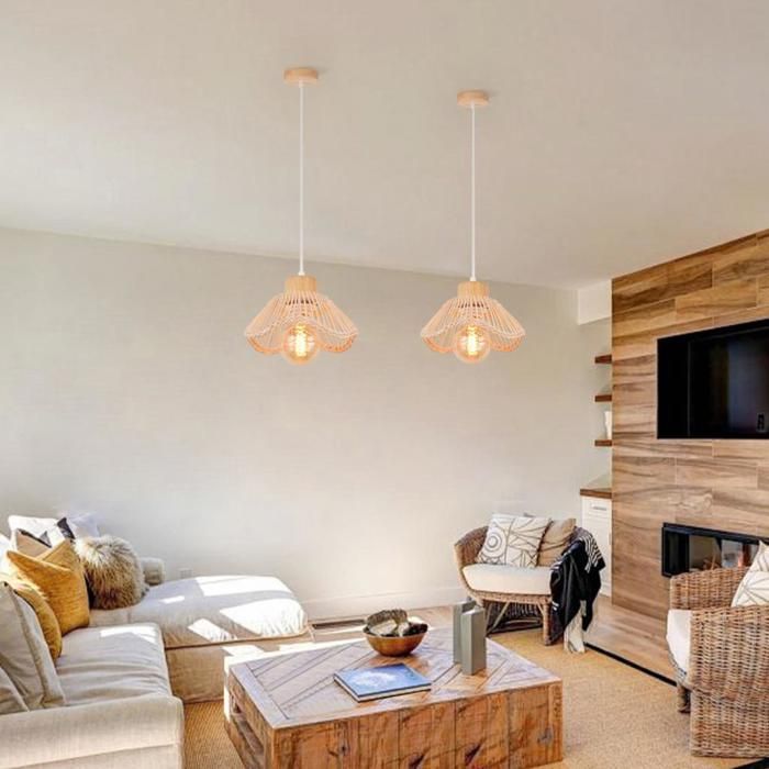 ElektraH 2pcs Moderne Lustre Suspension Lampe Plafonnier Industriel Abat-jour en Bambou Rotin E27 Luminaire Style Bohème pour Salon