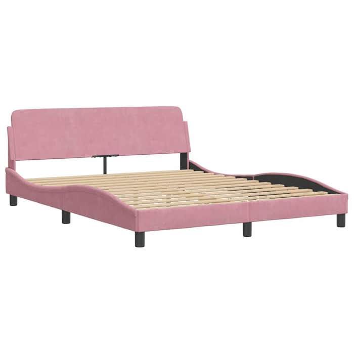 Best 2026Lit 2 places Rose - 160x200 cm - LEMON® - Cadre de lit avec tête de lit Dover rose 160x200cm velours 2858352