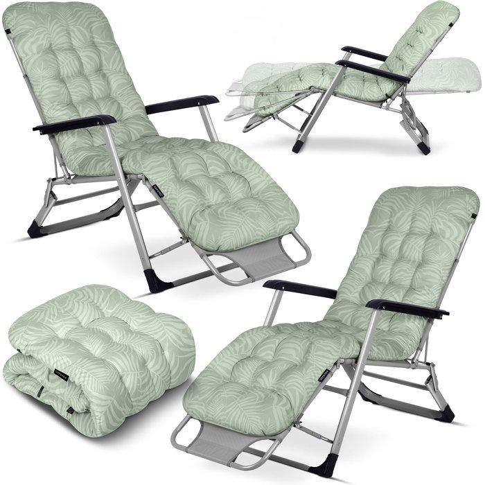 Chaise longue de jardin pliable - Sofotel - Coussin ChillWell - Ensemble 2 pièces - Vert clair - Réglable