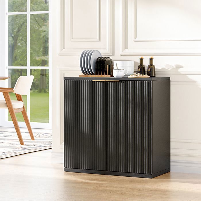 Buffet de rangement - Memkey - 80 x 40 x 80 cm - MDF noir - 2 portes façade rainurée