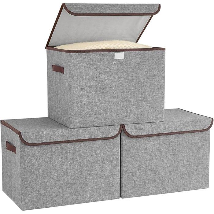 Lot de 3 boîtes de rangement pliables en tissu avec couvercles et poignées pour vêtements s armoire GRIS - 3 PIèCES PANIER