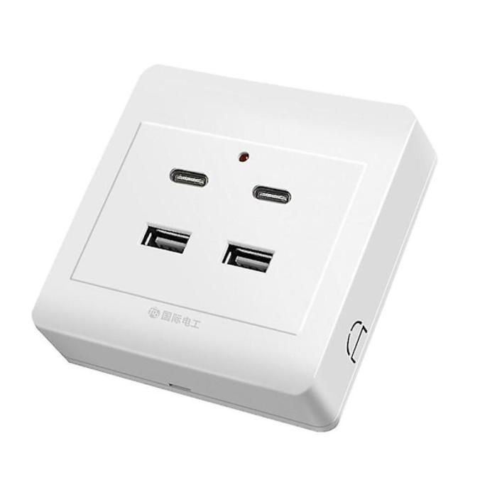 Prise murale à quatre sorties montage en surface 220 V avec ports USB Type-C et USB-A utilisable comme chargeur mural et prise d