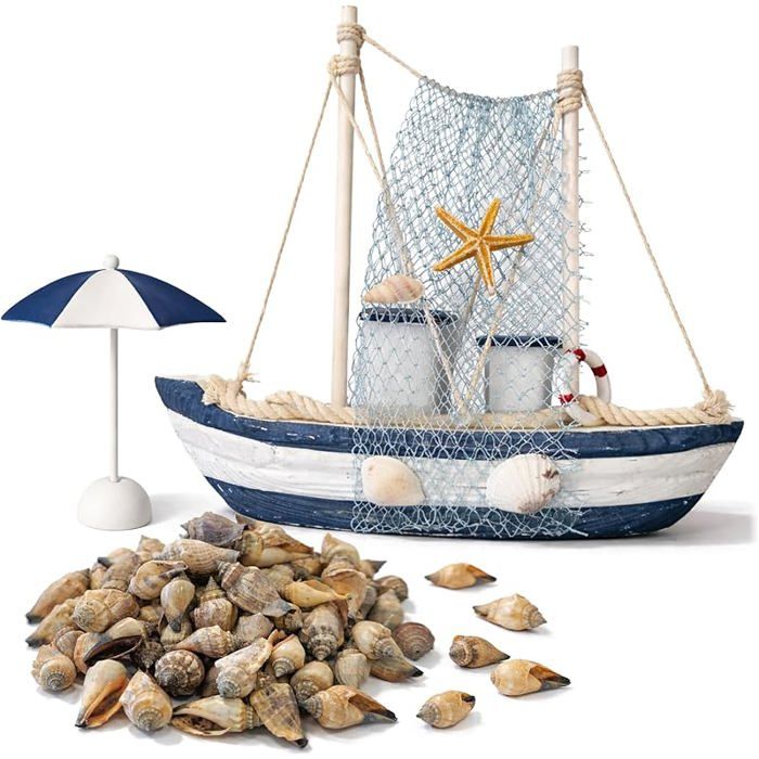 Set décoratif Maritime 3 pièces avec voilier Parasol et Coquillages 3 Pièces Voilier/Parasol/Coquillages