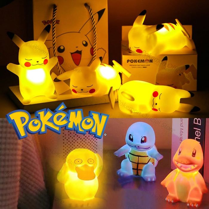 Figurine Pokémon veilleuse LED -Lot de 4 figurine Pikachu Salameche Carapuce et carnarticho avec leurs boites cadeaux