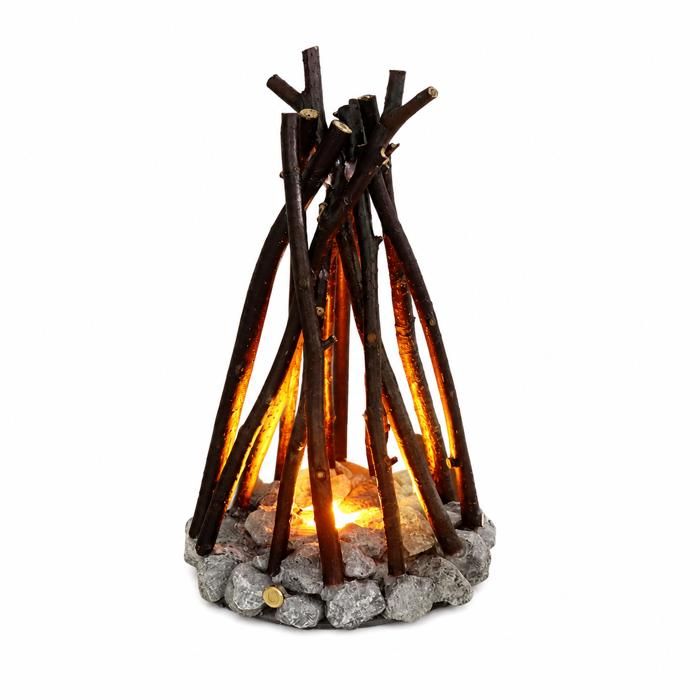 Lampe décorative artisanale – Grand modèle 150×245 mm – Branches et pierre forme de feu de camp  – USB