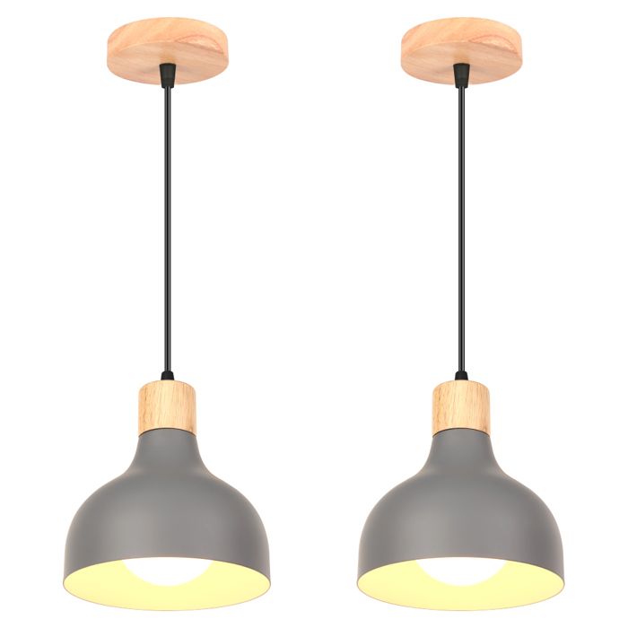iDEGU 2x Lustre Suspension Intérieur Moderne 15cm E27 Lampe de Plafond Industriel Retro Lampe Luminaire Vintage en Bois Métal Gris iDEGU 2x Lustre Suspension Intérieur Moderne 15cm E27 Lampe de Plafond Industriel Retro Lampe Luminaire Vintage en Bois Métal Gris