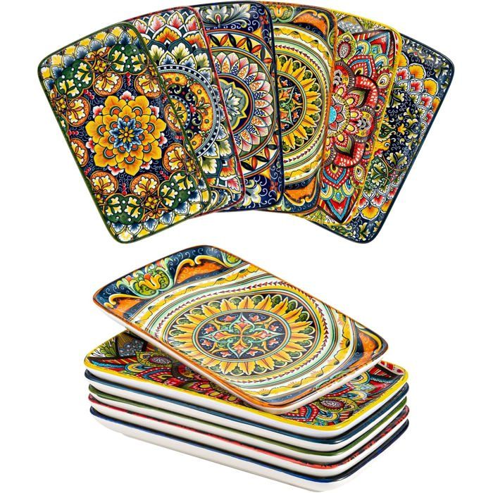 Assiettes Rectangulaires En PorcelaineAssiettes Plates Pour Entrées/Sushis/Fruits/Salades Et DessertsAdaptés Au Lave-Vaisselle