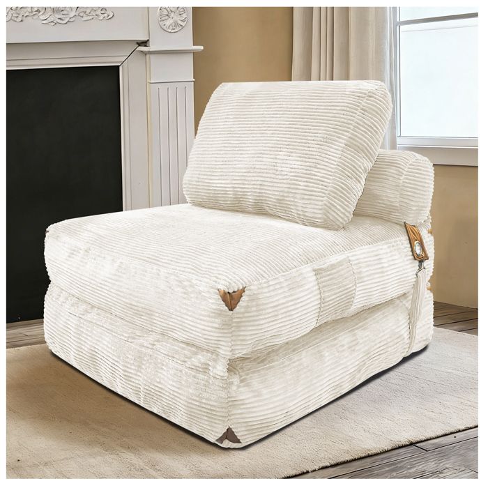 COVREO Fauteuil lounge 1 place avec rangement intégré flannelette blanche design compact