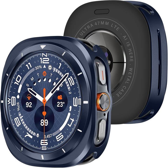 Coque Protection - 1 Unité - Métal et PC - Anti-Rayures - Samsung Galaxy Watch Ultra 47mm - Bleu et Blanc LAMPE POLYCHROMATIQUE