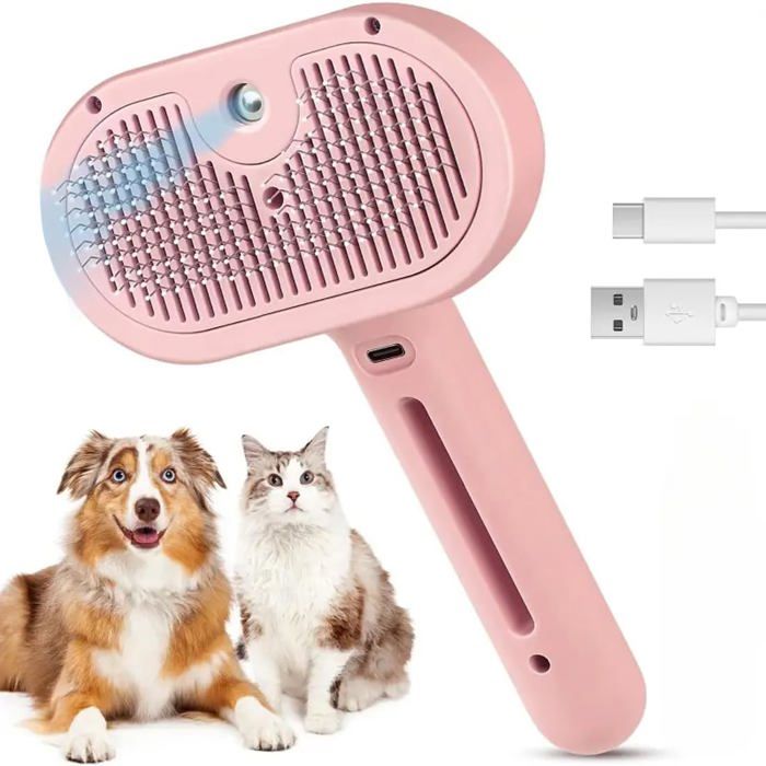 Brosse à vapeur 3 en 1 pour chat - Peigne épilation rechargeable - Nettoyage pour chats et chiens - Rose Dupcheliry