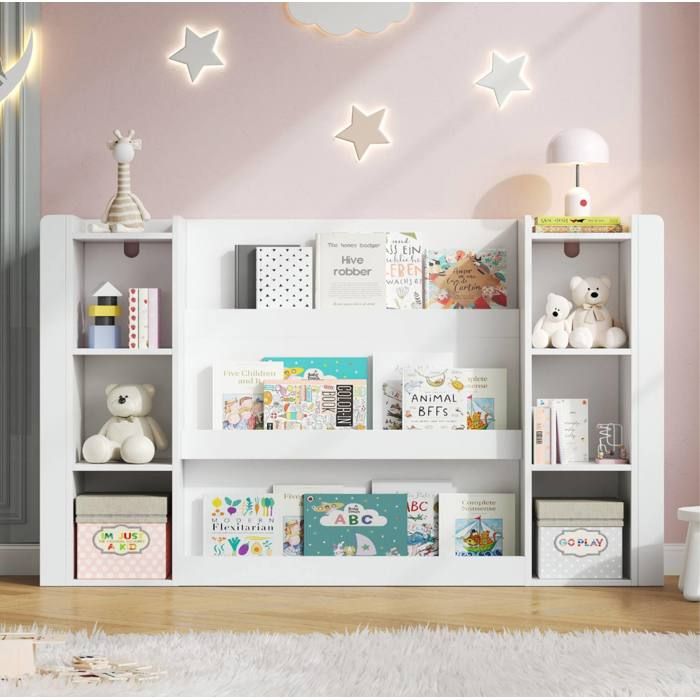Bibliothèque enfant avec rangement étagères ouvertes MDF blanc coin lecture 140 × 30 × 95 cm - UVRION