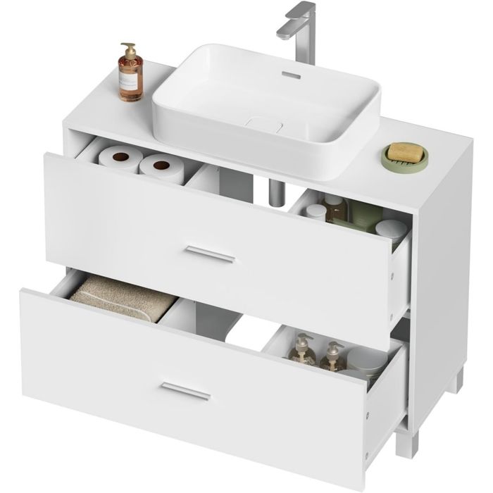 Meuble sous lavabo 80x30x60cm - EUGAD - 2 grands tiroirs - Bois dingénierie MDF E1