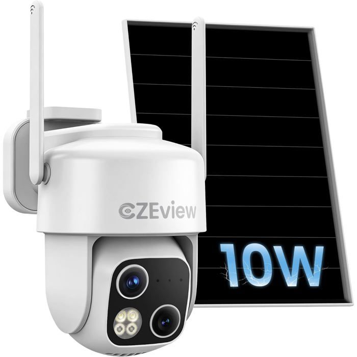CZEview 3K Caméra Surveillance WiFi Exterieure sans Fil 18x Zoom Double Objectif Enregistrement Continu 24/7 Suivi Automatique