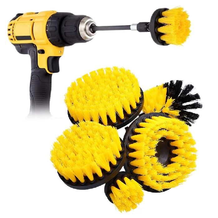 5 brosses de nettoyage pour perceuses et tournevis. Brosses pour métal béton bois jantes mobilier de jardin et carrelage.