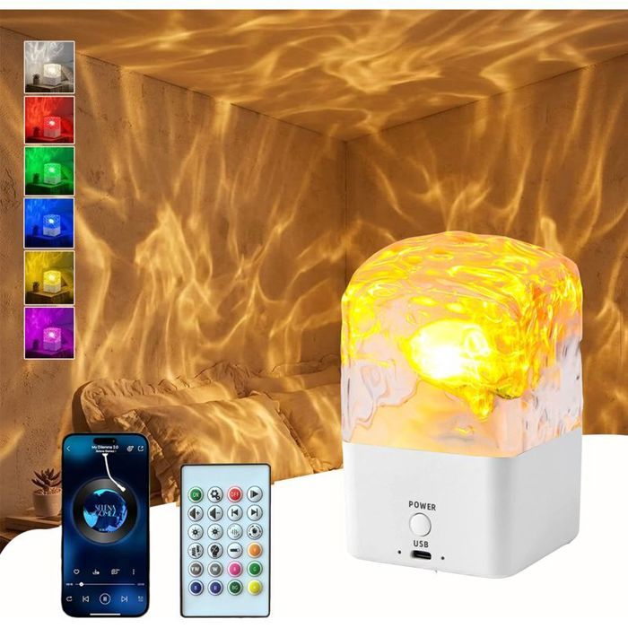 Lampe Projecteur LED Vagues dOcéan dAmbiance 16 Couleurs Rechargeable avec Télécommande Décoration Chambre Maison Fête