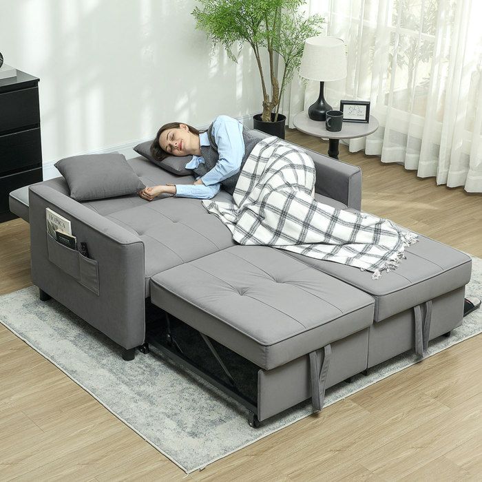 ULEVR Canapé convertible 2 places gris avec coffre à roulettes dossier réglable 3 positions coussins inclus