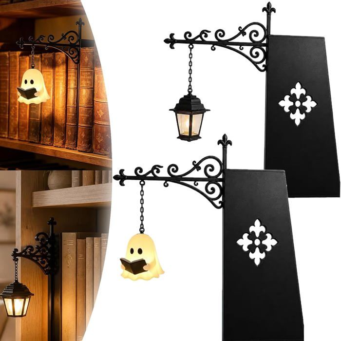 Lampe de bibliothèque - Lanterne vintage LED plate pour coin lecture et étagère à livres - Lot de 2