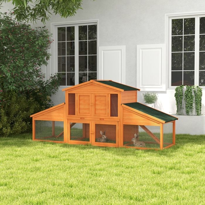 Clapier cage à lapins rongeurs poulailler XXL 2 étages 2 enclos tiroir déjection 2 25L x 0 70l x 1H m bois massif pin