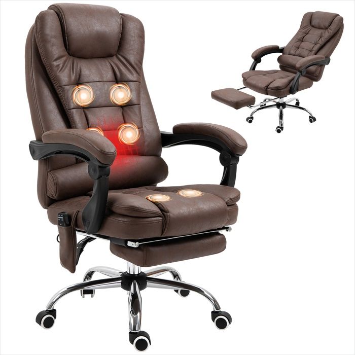 Fauteuil massant chauffant de bureau en microfibre hauteur et inclinaison - Marron Tissu microfibre 65 x 70 x 119 cm Ref