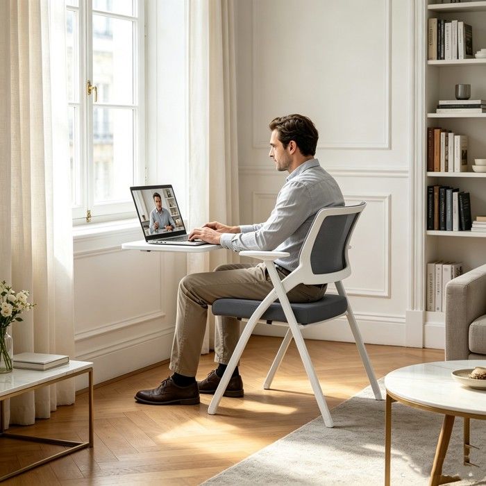 Chleby Fauteuil à tablette avec bureau attaché Gris Chaise de salle de conférence empilables en maille Réception des invités
