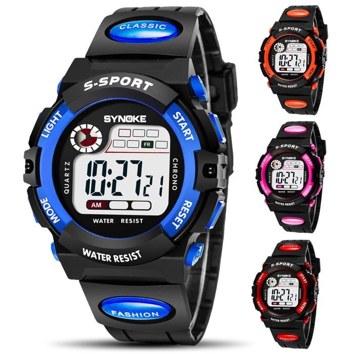 Montre chrono LED multifonction étanche pour enfant bracelet silicone alarme et calendrier Montre chrono LED multifonction étanche pour enfant bracelet silicone alarme et calendrier