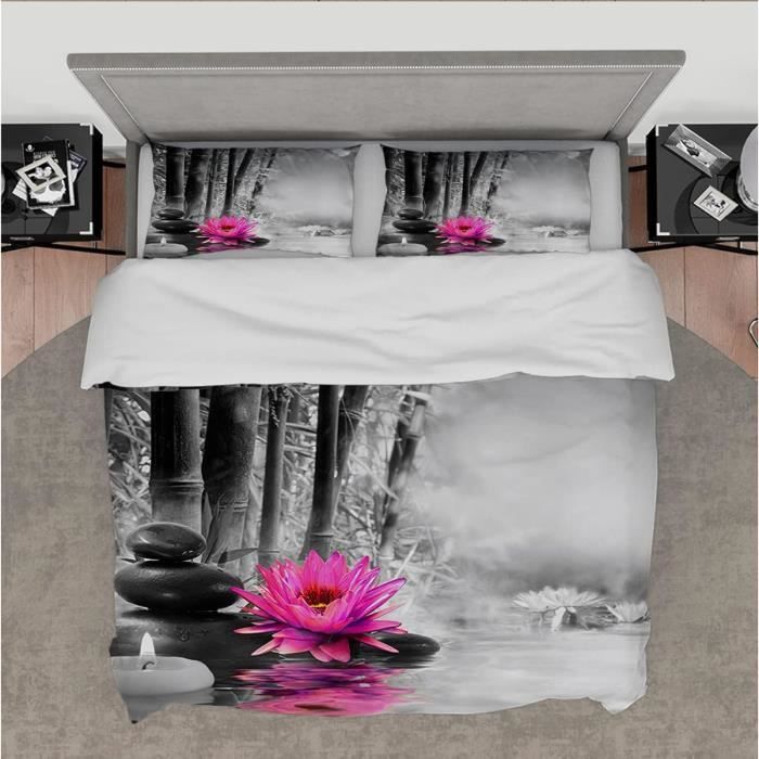 Housse De Couette Montagne 140x200 Cm Avec 1 Taie D'Oreiller - Microfibre Douce - Déco Noir Et Blanc - Parure De Lit 1 Personne