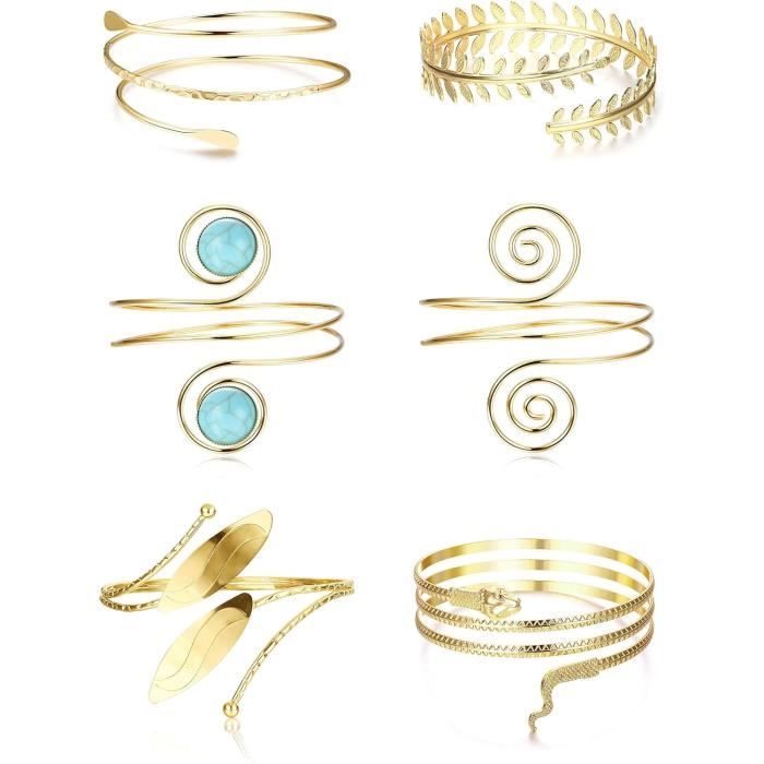 2 Bracelets Bras Femme Acier Inoxydable - Design Ajouré Ajustable, Or Et Argent