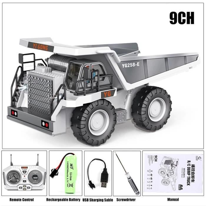 Camion Benne Télécommandé – Grue 360°, Flèche Rétractable, LED, Tout-terrain, Jouet De Chantier éducatif, Dès 3 Ans