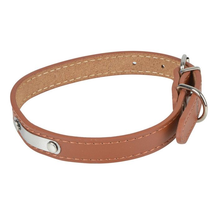 Collier Pour Chien en Cuir Plaque 60cm Cognac