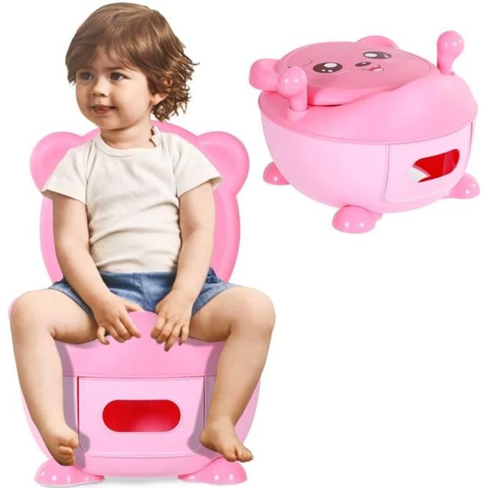 Costway Pot Toilette Bebe Portable Pot D Apprentissage Avec Bol A Dechets Detachable 1 9l En Forme D Ours Rose En Plastique Cdiscount Puericulture Eveil Bebe