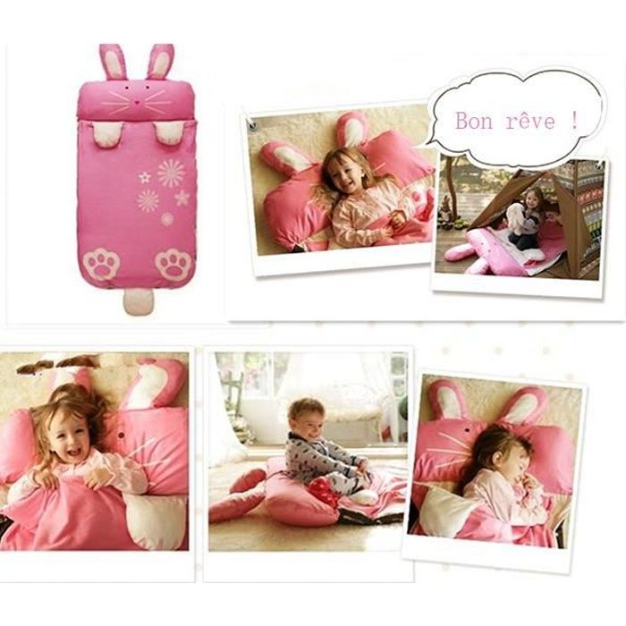 Sac de Couchage Enfant Duvet Enfant avec Oreiller Sac de Couchage Lapin
