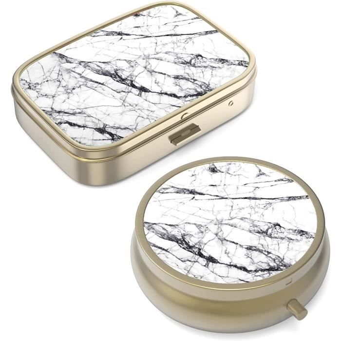 Pilulier Vintage Rectangle Style Pierre/onyx - 1 Compartiment, Métal Doré, Occasion Avec Usures