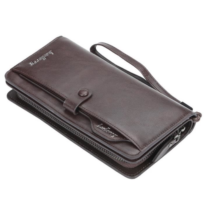 Portefeuille Homme Long En Cuir - Portefeuille Grande Capacité Avec Dragonne | Multiple Fentes Cartes Et Poche Zippée