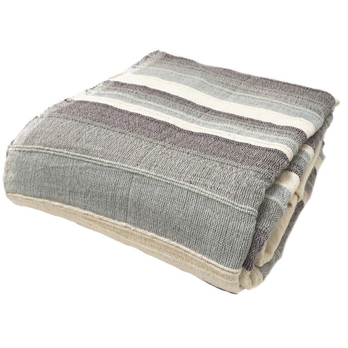 Tendance Perso - Plaid jeté de canapé / jeté de lit tissé - AKOLA - 180x220 cm - Gris - 100% coton - grand boutis en camaïeu