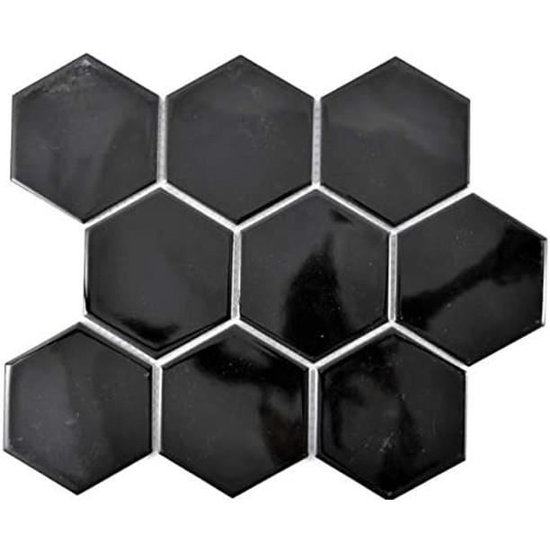 Et Hexagone Mosaïque Céramique XL Noir Brillant Küchenfliese Wc Badfliese Décor Mural - MOS11F-0301