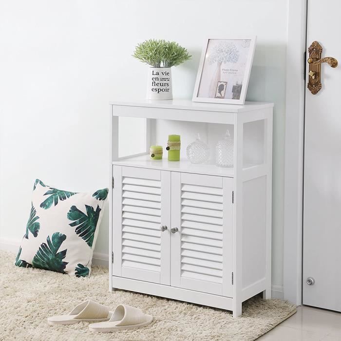 Armoire de chambre en bois de style vintage pour rangement avec 2 etagères réglables à 5 positions en bois 55 x 30,5 x 124,5cm noir