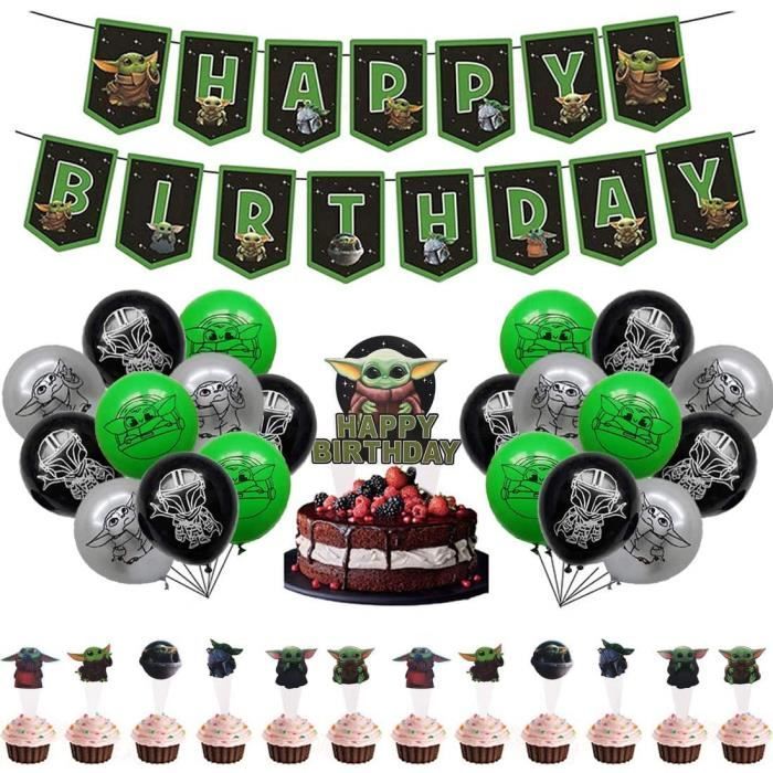 32pcs Yoda Decorations De Fete Bebe Yoda Theme Star Wars Fournitures D Anniversaire Pour Enfants Avec Banniere Happy Birthday Dec Cdiscount Maison