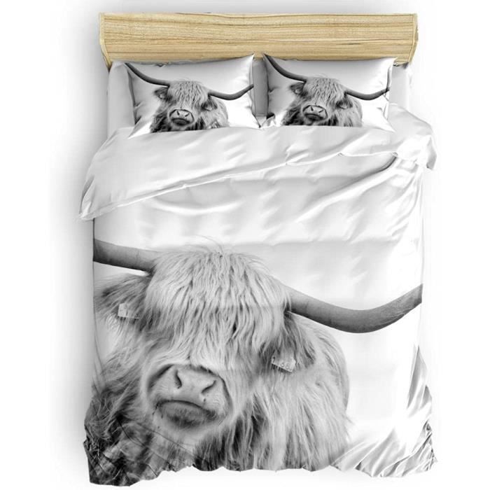 Housse De Couette 240x260 Cm + 2 Taies 65x65 Cm - Microfibre Polyester Douce - Motif Bison - Fermeture éclair Et Liens