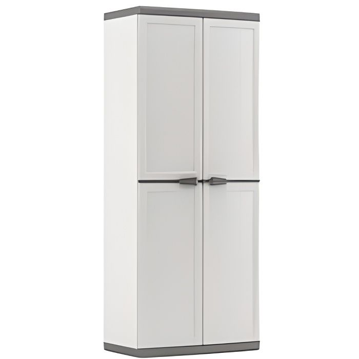 Kis Armoire Range-Balais Jolly Blanc-Gris Plastique, 68 x 39 x 166 cm