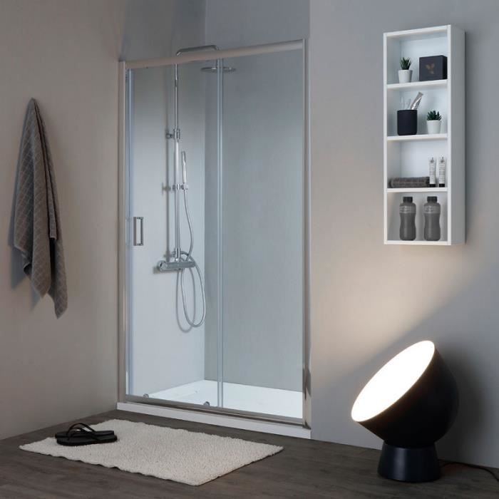 Porte de douche transparent pour niche 130cm paroi de douche avec porte coulissante Sogood Teramo4 en verre de s/écurit/é anticalcaire 130x190cm