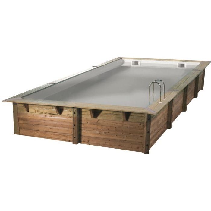 UBBINK Piscine bois Linéa 350x650 H140cm - Liner Gris - Hors sol, semi enterrée ou enterrée - Garantie 15 ans