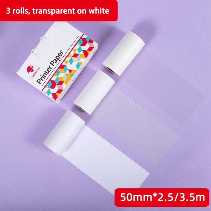 Papier Autocollant Thermique Phomemo 53mm X 3,5m - 3 Rouleaux Noir Sur Blanc - Pour Imprimantes T02/M02X