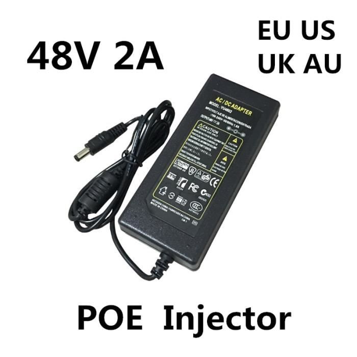 48V 2A-EU Cable -Adaptateur d'alimentation POE,DC 48 V 2A 2000ma