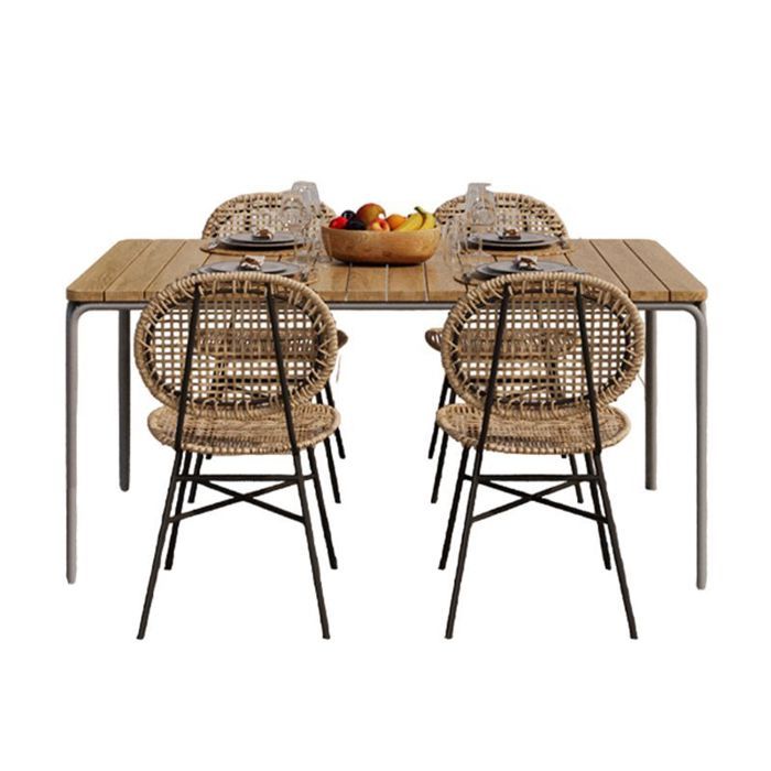 ensemble table asti en bois d'acacia fsc 160 cm et 4 chaises naturelles - beau rivage - jardin - rectangulaire