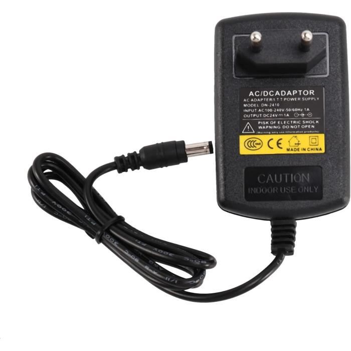 Adaptateur Secteur 24V 1A Universel 100-240V - Fiche UE - Pour Appareils électroniques (Noir, 86cm)