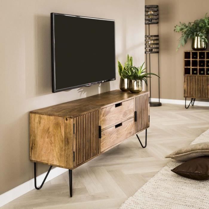 Meuble TV Industriel en Bois Marron et Acier