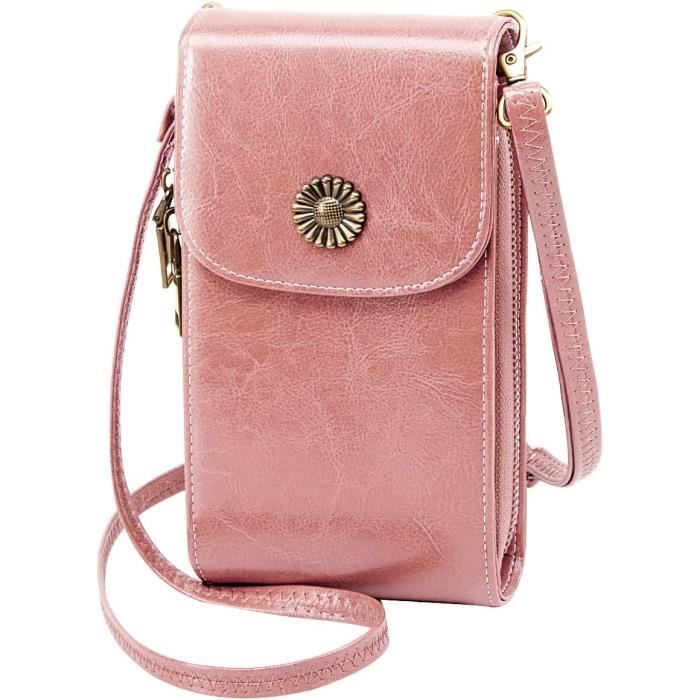 Sac T?�l?�phone Portable Femme en Cuir Petit Sac ?� Bandouli?�re pour T?�l?�phone avec Porte Carte et 
