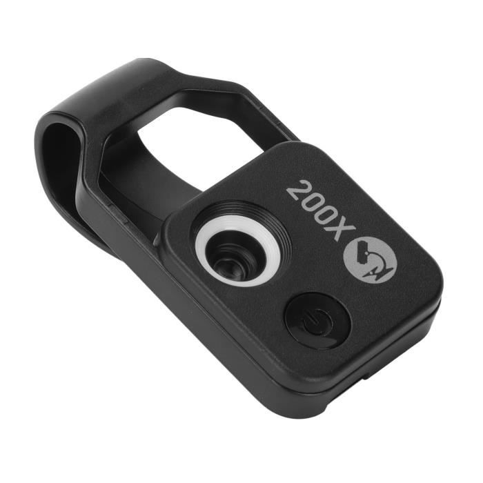 200X Mini microscope de téléphone avec lentille CPL, microscope de poche rechargeable par USB avec clip universel pour téléphone portable, accessoires de microscope numérique pour smartphones (noir