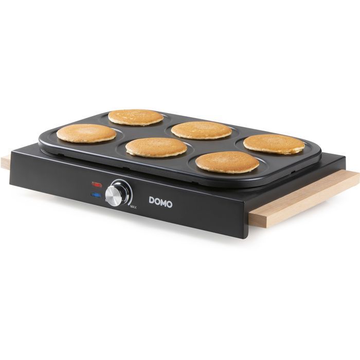 Crêpière - DOMO - DO8717P - 1000 W - Pour 6 crêpes de Ø 115 cm - Thermostat réglable - Noir / Bois