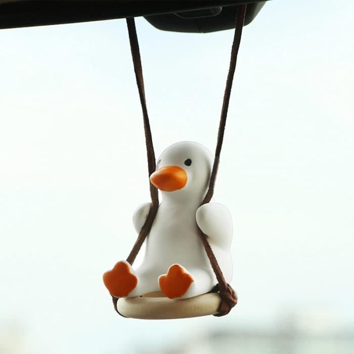 Pendentif Canard Balançoire Pour Rétroviseur - Décoration Voiture Mignonne, En Plâtre, 7x6 Cm, Avec Chaînette